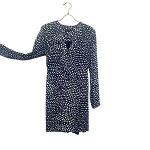 Tibi Silk Dress Long Sleeve Navy Blue White Polka Dot Ladies Size 6 Career
